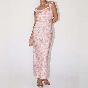 Floral Pink Maxi Dress Lace Satin Maxi Dress | Cottagecore Dream